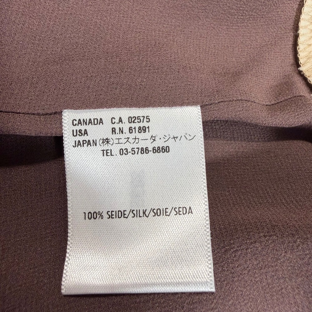 Escada 100% Silk Ruffle Front Mock Neck Jacket Brown Women's Size 36 - Picture 4 of 12